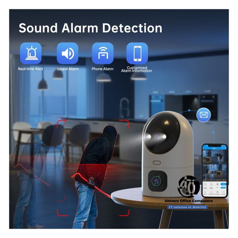 Caméra de sécurité à double objectif - WiFi 5G/2,4 G - Appel à une touche, Vision nocturne couleur, Audio bidirectionnel, Détection de mouvement intelligente - 6 Mois – Image 3