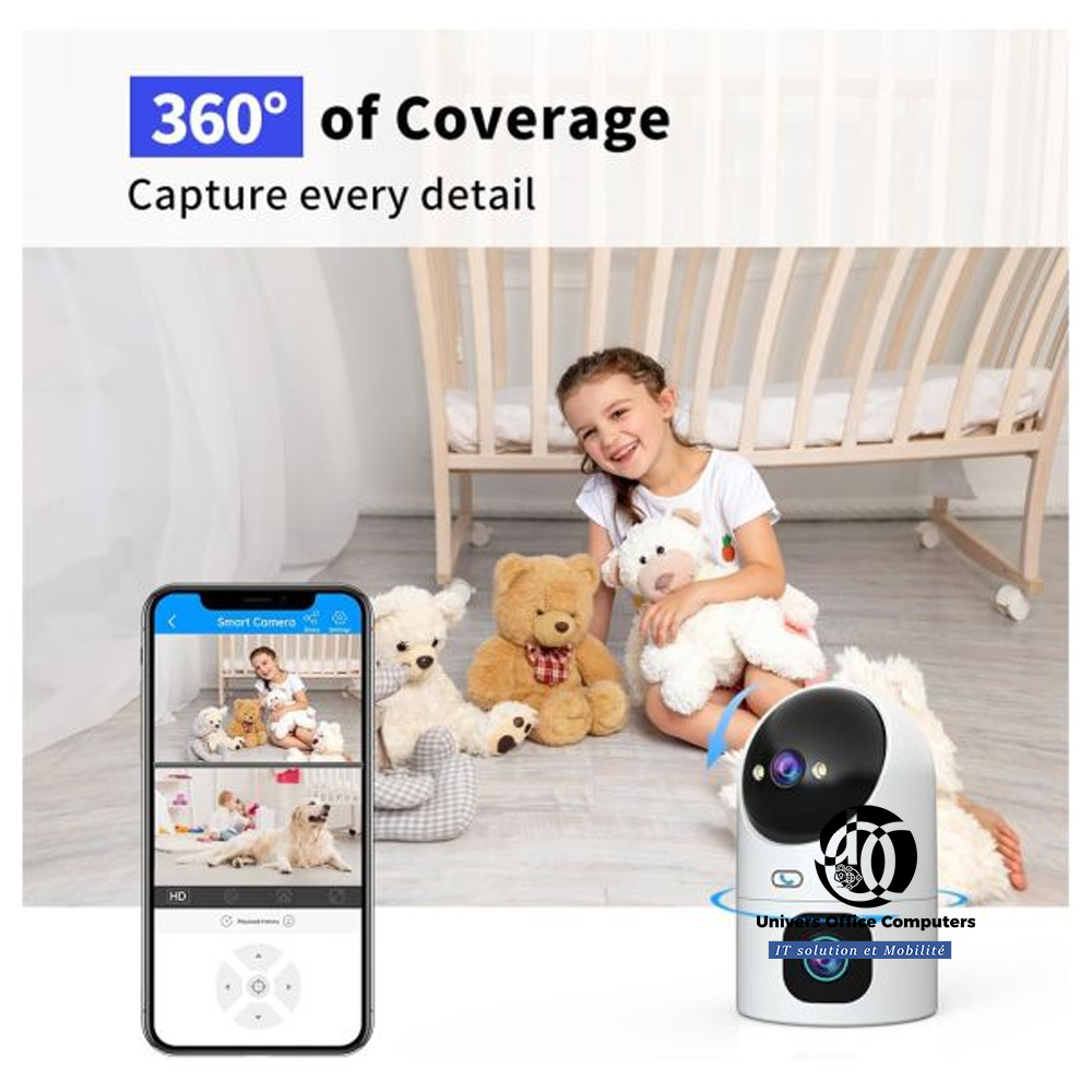 Caméra de sécurité à double objectif - WiFi 5G/2,4 G - Appel à une touche, Vision nocturne couleur, Audio bidirectionnel, Détection de mouvement intelligente - 6 Mois – Image 2