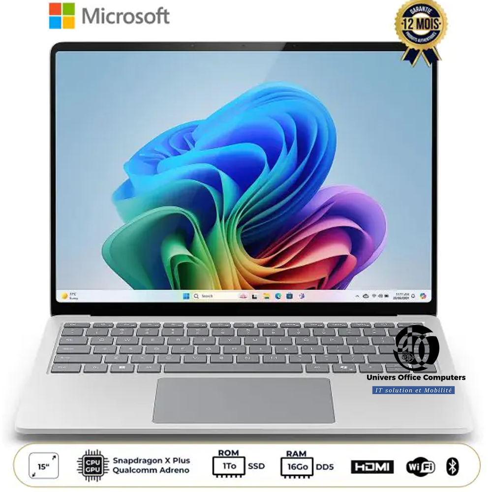 Microsoft Surface Laptop (7th Edition – 2024) - Écran 15” Tactile 120Hz - Snapdragon X Elite - 16GB RAM - 1TB SSD - QWERTY - Gris - Garantie 12 mois - Livré sous 7 jours