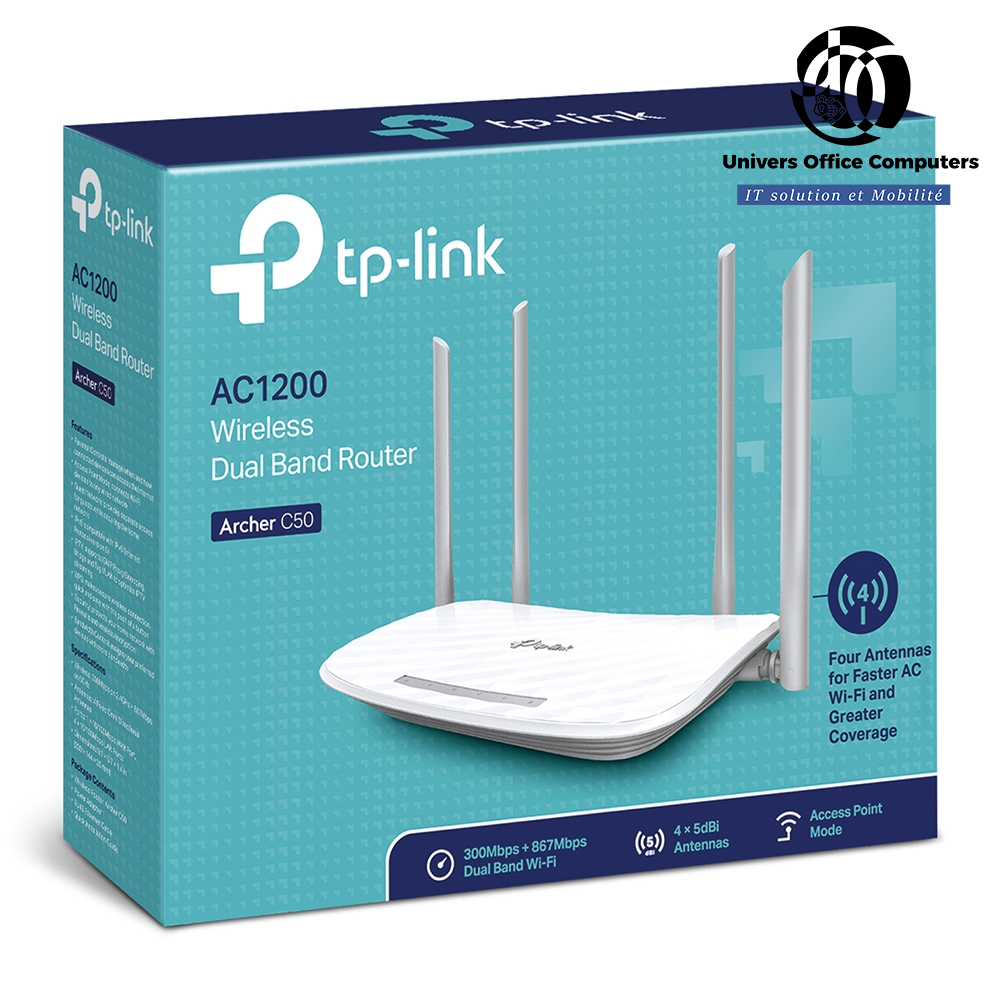 Routeur Wi-Fi double bande AC1200 Archer C50 VENTE AU CAMEROUN CHEZ UNIVERS OFFICE COMPUTERS – Image 2