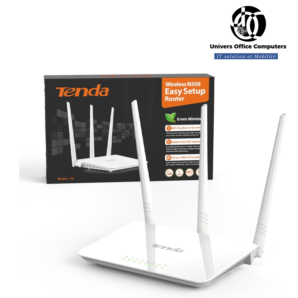 Routeur WiFi Tenda - F3 - N300 Mbps - 3 Antennes - 5 dBi - 3 Ports LAN - Modes Répéteur et Point d'accès - Garantie 6 mois