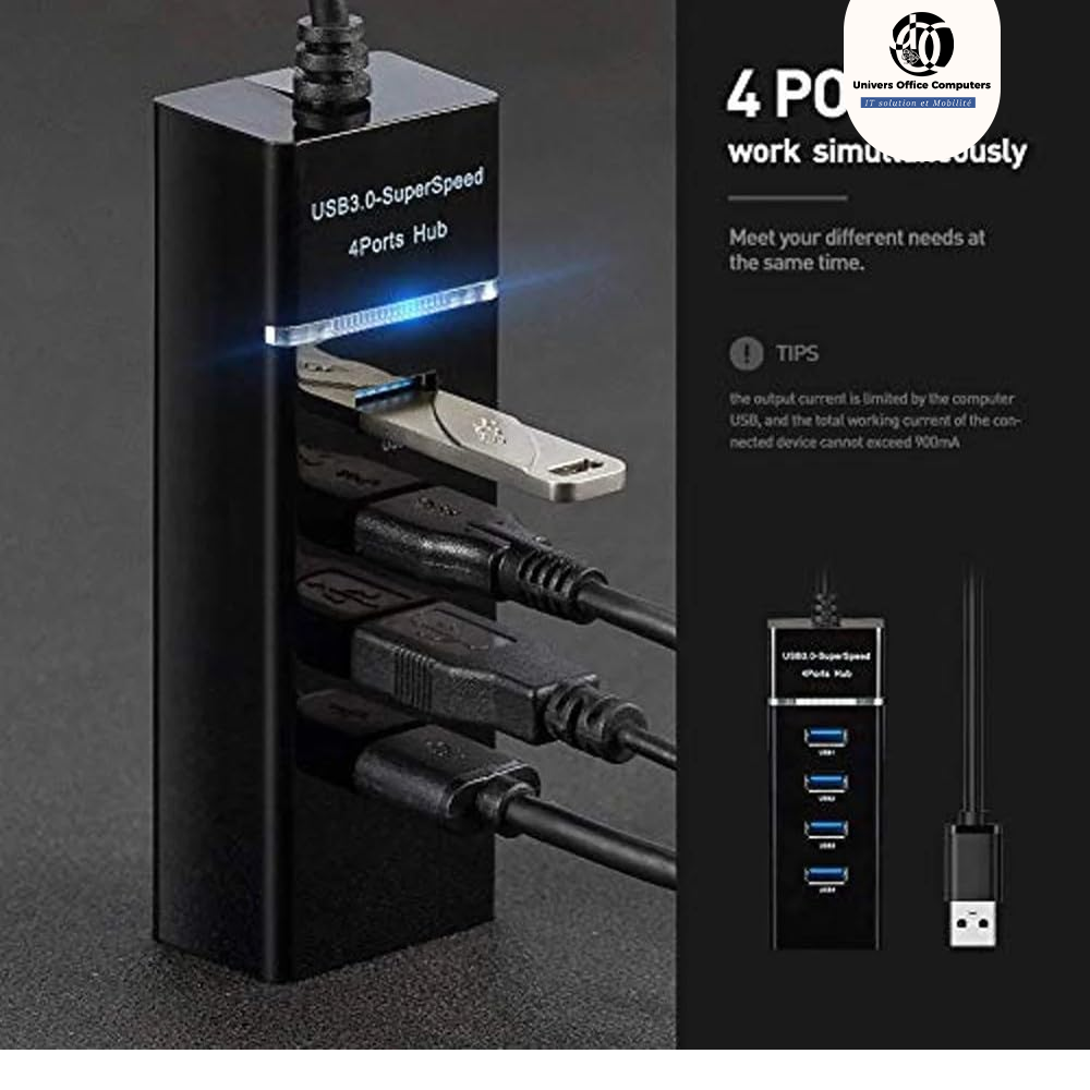 Adapteur Multiports HUB USB 3.0 Avec 4 Ports – Noir vente au Cameroun chez Univers office computers – Image 3